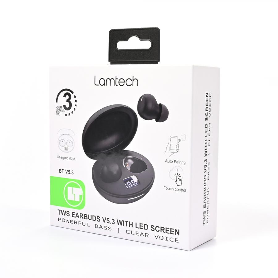 LAMTECH TWS EARBUDS V5.3 WITH LED SCREEN BLACK