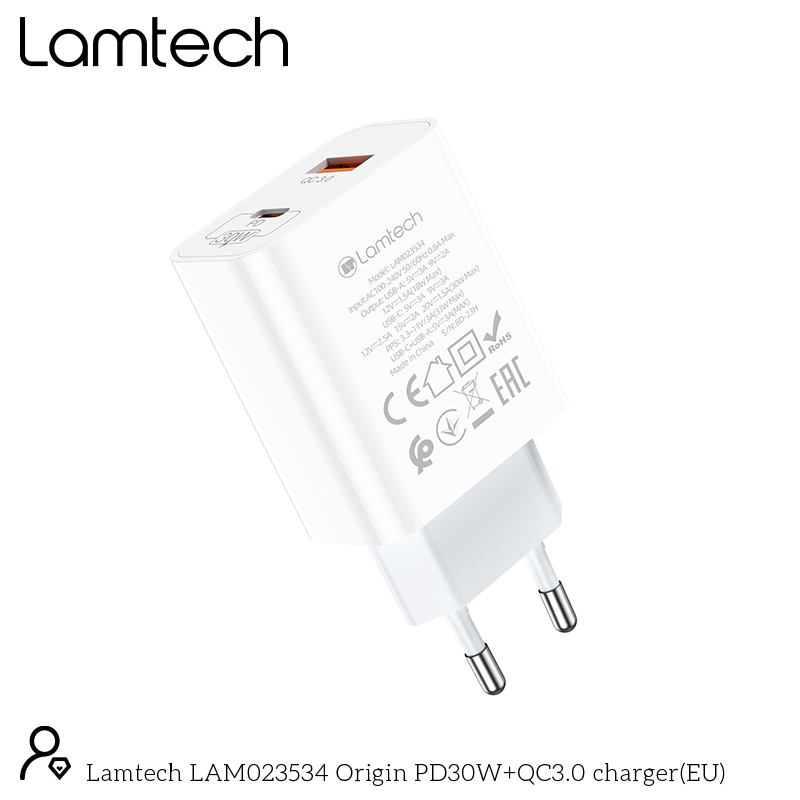 LAMTECH CHARGER USB QC3.0/TYPE-C 30W