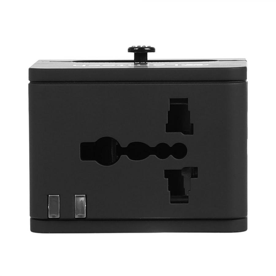 LAMTECH UNIVERSAL TRAVEL ADAPTER WITH 2 USB PORTS AC 6A BLACK