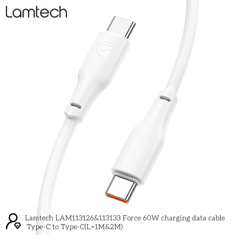 LAMTECH CHARGE AND DATA CABLE TYPE-C TO TYPE-C 60W 1M WHITE