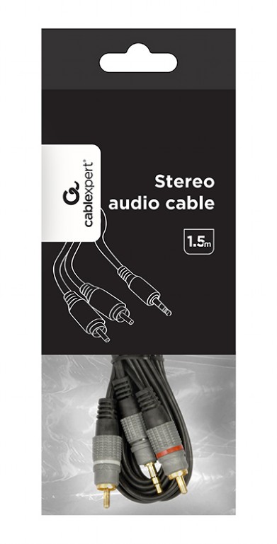 CABLXPERT 3,5MM STEREO PLUG TO 2*RCA PLUGS 1,5M CABLE GOLD-PLATED CONNECTORS