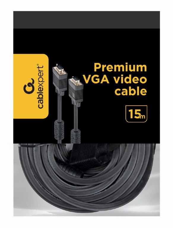CABLEXPERT PREMIUM VGA HD15M/HD15M DUAL SHIELDED W/2*FERRITE CORE 15M CABLE BLACK