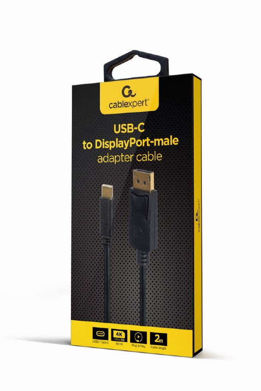 CABLEXPERT USB-C TO DISPLAYPORT-MALE ADAPTER 4K 60HZ 2M BLACK RETAIL PACK