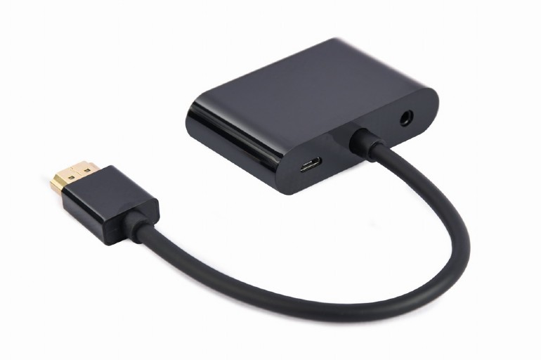 CABLEXPERT HDMI MALE TO HDMI FEMALE+VGA FEMALE+AUDIO ADAPTER CABLE BLACK RETAIL PACK
