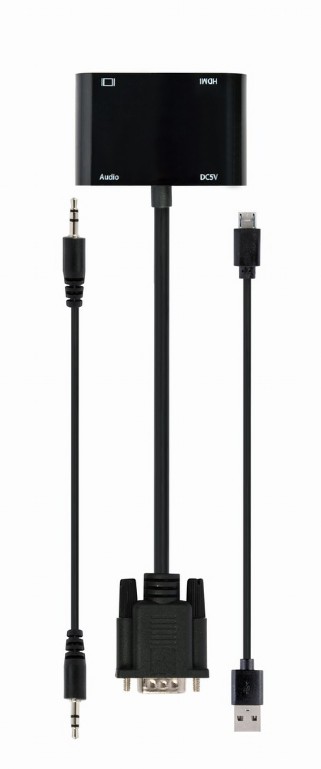 CABLEXPERT VGA TO HDMI+VGA ADAPTER CABLE 0,15M BLACK RETAIL PACK