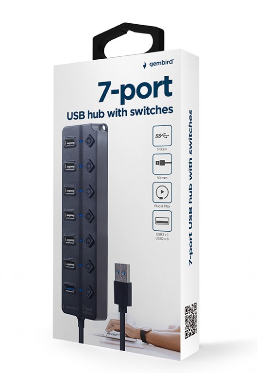 GEMBIRD 7-PORT USB HUB (1XUSB3.1+6XUSB2.0) WITH SWITCHES