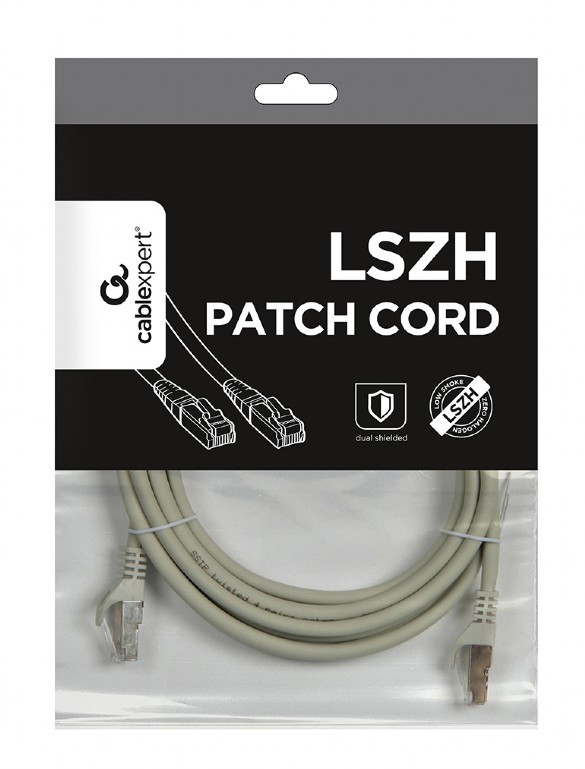 CABLEXPERT S/FTP CAT6A LSZH PATCH CORD GREY 1.5M