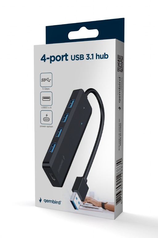 GEMBIRD 4-PORT USB 3.1 (Gen 1) HUB BLACK