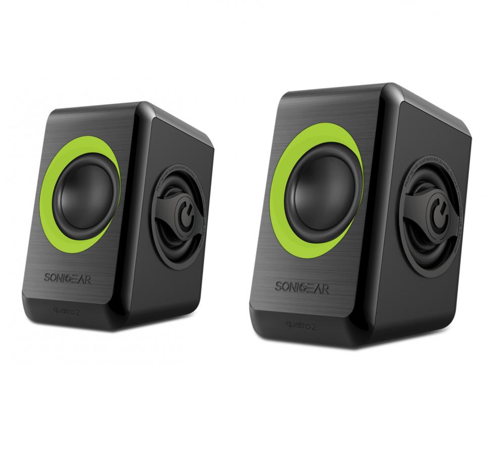 SONIC GEARS USB POWERED QUAD BASS SPEAKERS 2,0 BLACK LIME GREEN