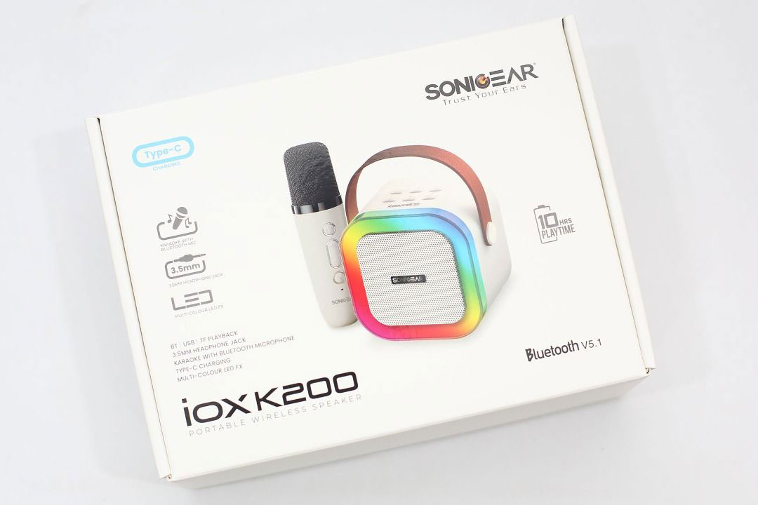 SONICGEAR IOX K200 BLUETOOTH 5.1 HOME KARAOKE PORTABLE SPEAKER WITH WIRELESS MIC WHITE