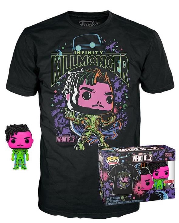 Funko Pop!  Tee (Adult): Marvel What If...? - Infinity Killmonger (Blacklight) (Special Edition) Bobble-Head Vinyl Figure  T-Shirt (M)