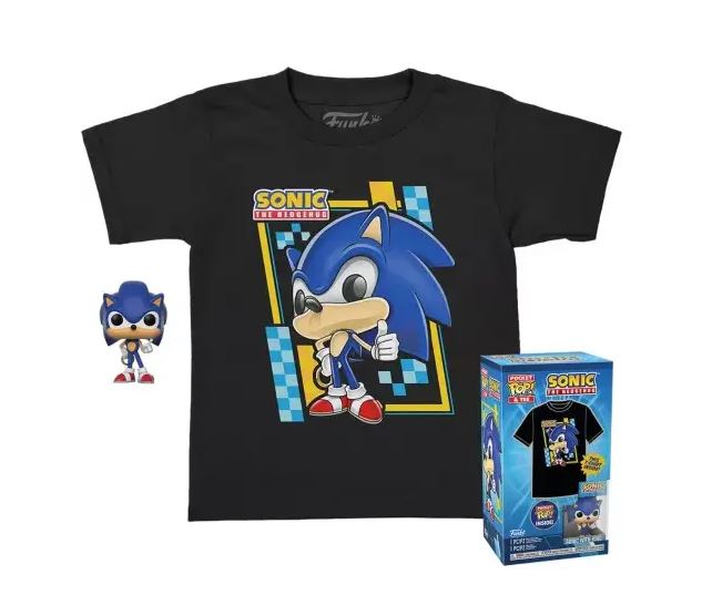 Funko Pocket Pop!  Tee (Child): Sonic (Flocked) Vinyl Figure and T Shirt (L)