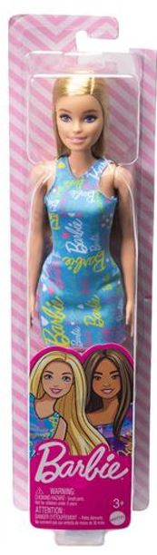 Mattel Barbie Purple Dress with Flowers - Blonde Doll with Blue Dress (HGM59)