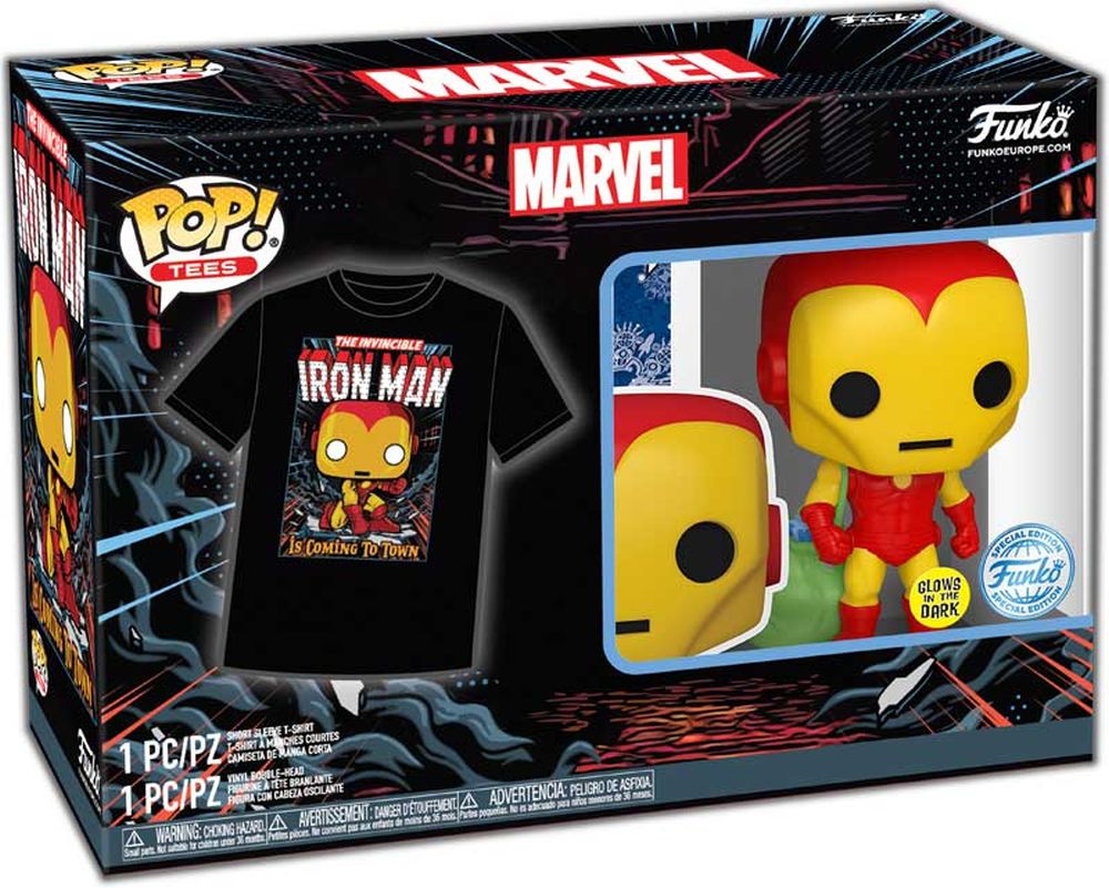 Funko Pop!  Tee (Adult): Marvel - Holiday Iron Man (Glows in the Dark) Vinyl Figure  T-Shirt (M)