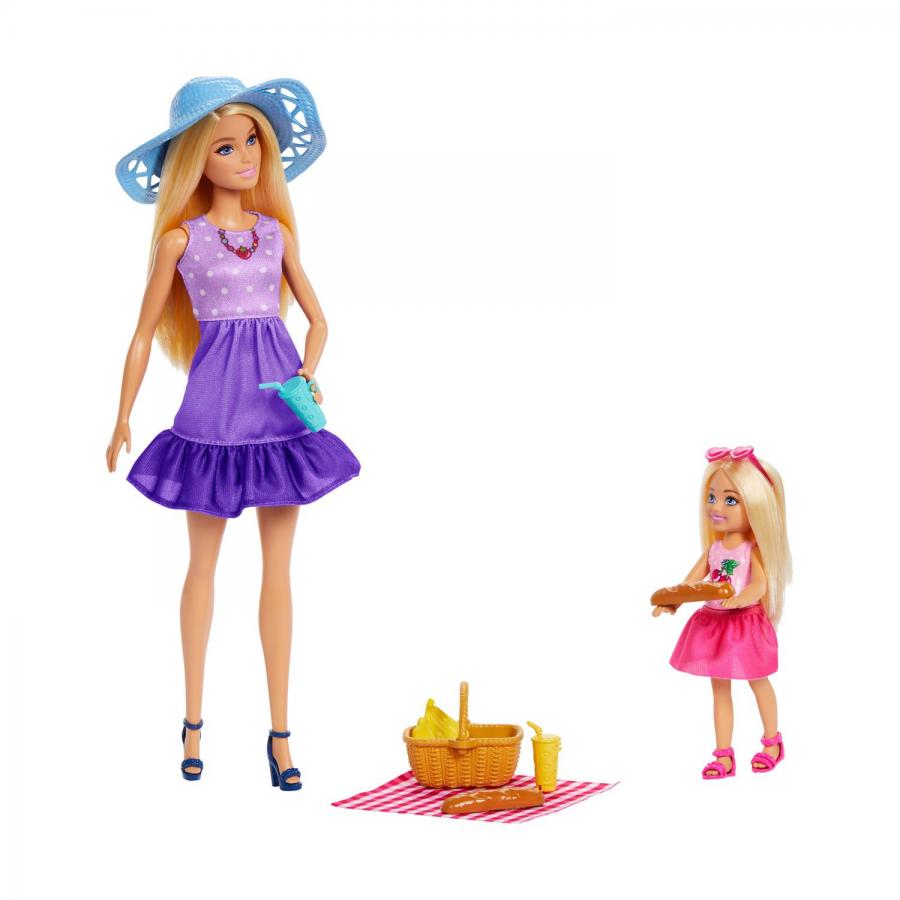 Mattel Barbie: Family & Friends - Barbie Malibu & Club Chelsea Sister PicNic Dolls (JBF43)