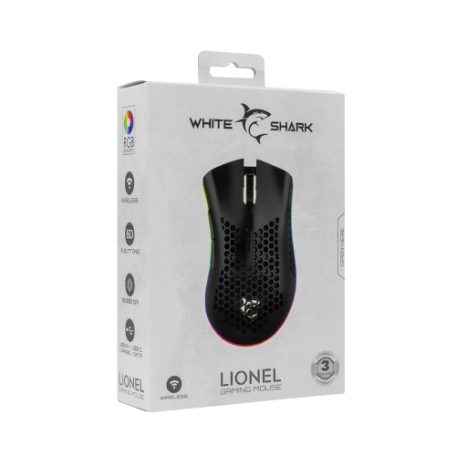 WHITE SHARK WIRELESS 500mAh Li-BAT GAMING MOUSE 10K  LIONEL BLACK