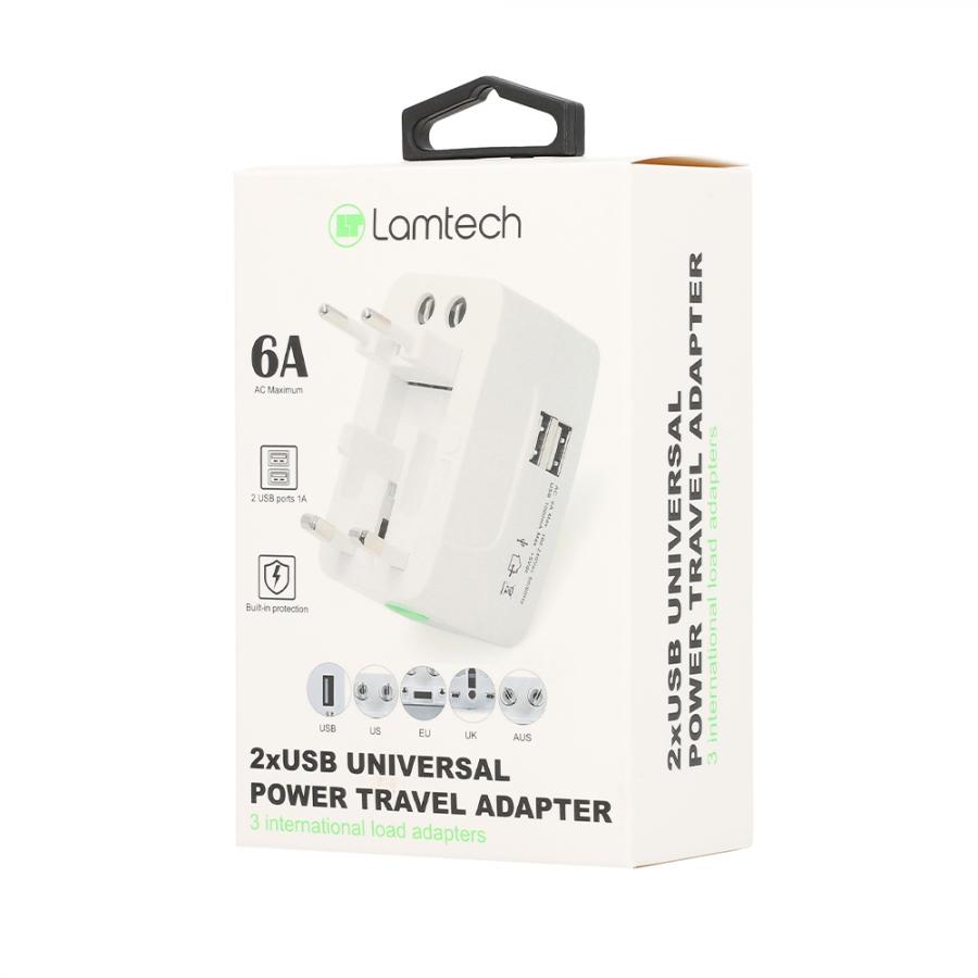 LAMTECH UNIVERSAL TRAVEL ADAPTER WITH 2 USB PORT 4 DIFFERENT PLUGS