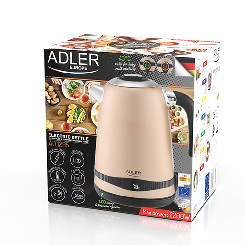 ADLER 1,7L STEEL ELECTRIC KETTLE WITH LCD AND TEMPERATURE CONTROL GOLD