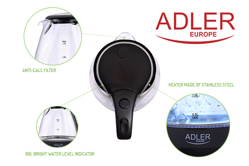ADLER GLASS KETTLE 1,5L
