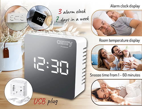 CAMRY LED ALARM CLOCK WHITE