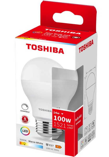 TOSHIBA LED A65 E27 14W 3000K DIMMABLE