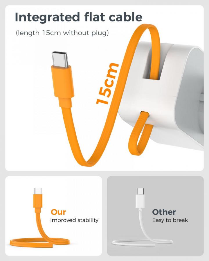 TESSAN 3 IN 1 WALL SOCKET 1xSCHUKO, 1xUSB, 1xTYPE-C CABLE 15CM