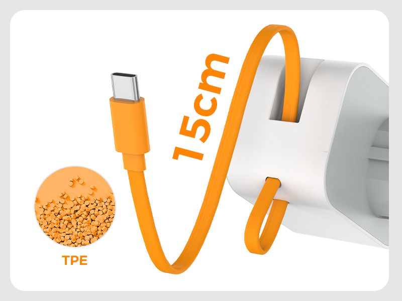 TESSAN 3 IN 1 WALL SOCKET 1xSCHUKO, 1xUSB, 1xTYPE-C CABLE 15CM