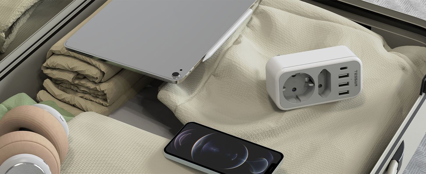 TESSAN 6 IN 1 WALL SOCKET 1xSCHUKO, 1xEU SOCKET ,3xUSB, 1xTYPE-C