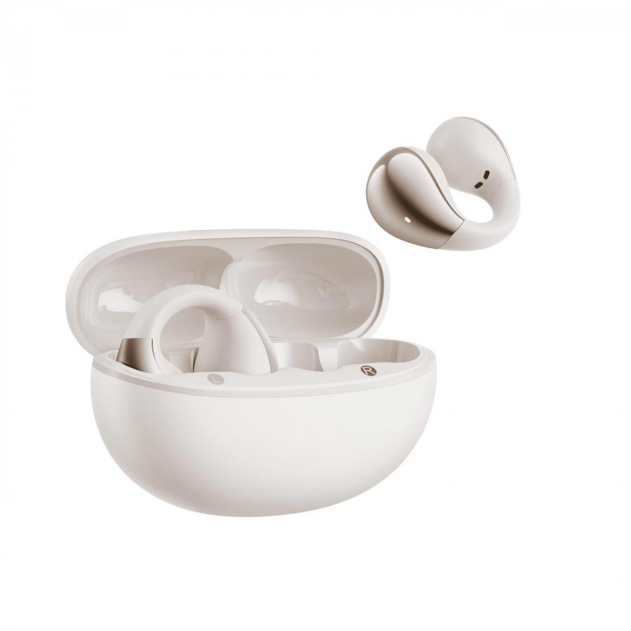 QCY Crossky C30 White Open Ear TPU Earclip, Bass Enhance Algo. BT 5.4 Dual Connection Earbuds 25h