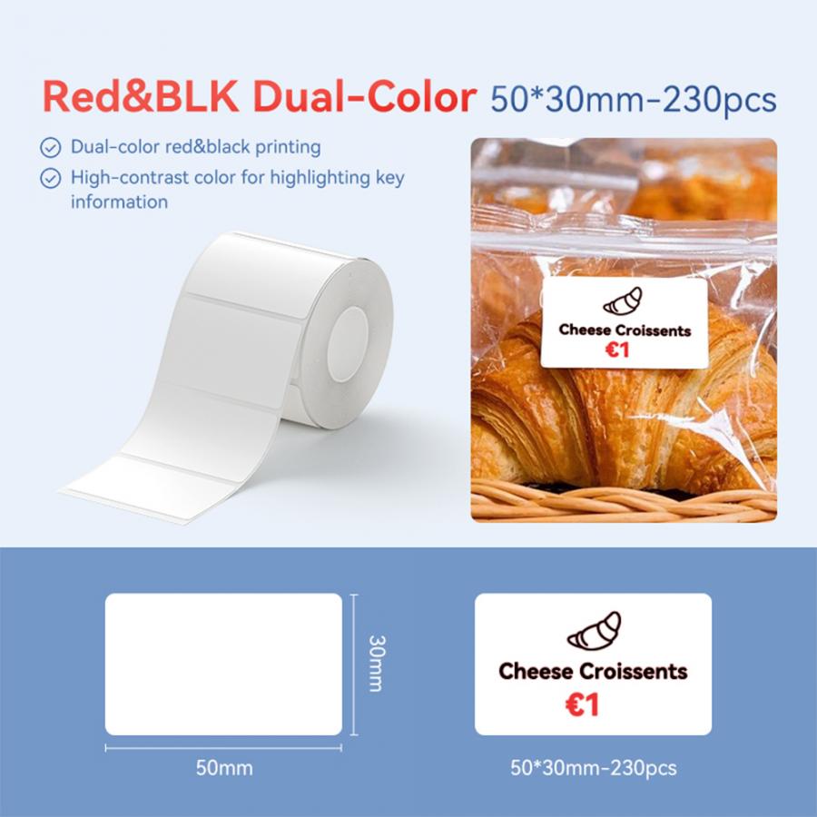 NIIMBOT THERMAL LABEL T50*30-230 RED&BLACK DUAL COLOR WHITE