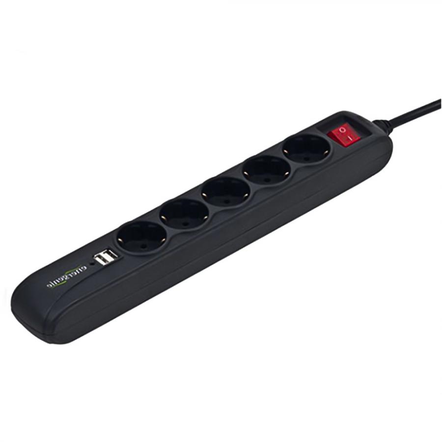 ENERGENIE POWER STRIP WITH 2 USB CHARGER 5 SOCKETS 1,5m USB 2A BLACK