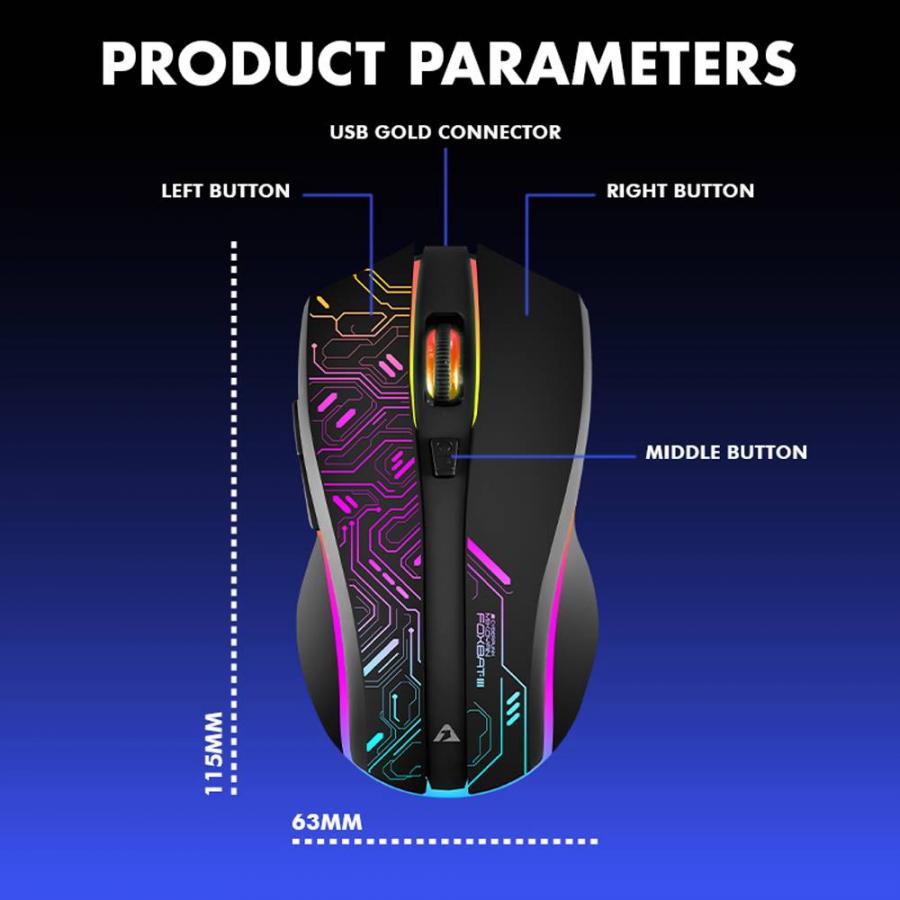 ARMAGGEDDON 2.4G WIRELESS GAMING MOUSE RGB 10000 CPI MIKOYAN FOXBAT-III CYBERPUNK BLACK