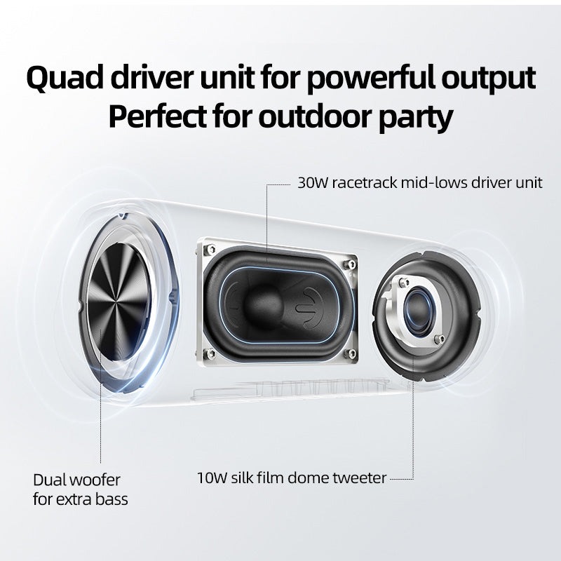 QCY SP7 Blue -  Portable Bluetooth Speaker w Stereo Sound 40W, Mic for Calls, RGB Light Show