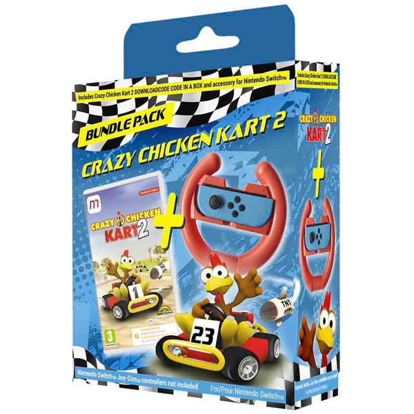 Crazy Chicken Kart 2 (Code in a Box) + Steering Wheel Bundle Nintendo Switch NEW