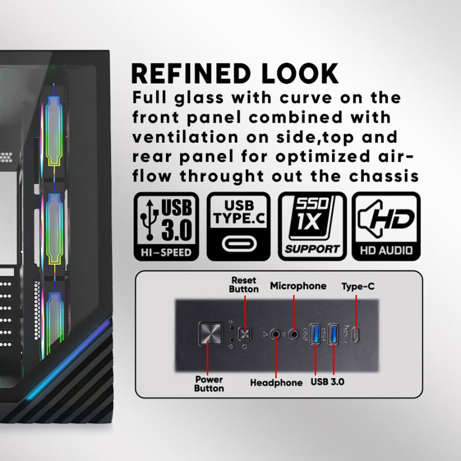 ARMAGGEDDON FULL ATX DUAL CHAMBER CHASSIS 10X ARGB FANS AQUARON X-CURVE GIGA 10 BLACK