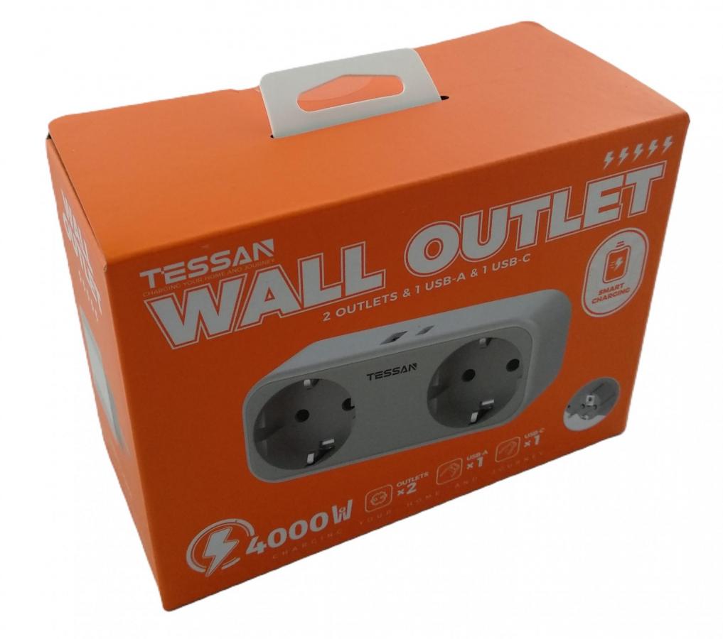 TESSAN 4 IN 1 WALL SOCKET 2xSCHUKO, 1xTYPE-C,1xUSB