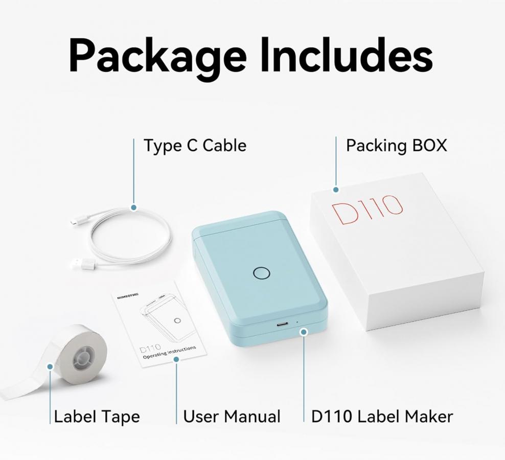 NIIMBOT THERMAL LABEL PRINTER D110 0.5-INCH LIGHT BLUE