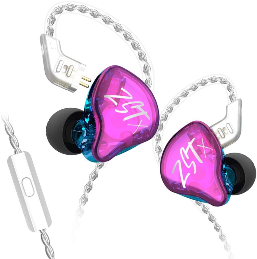 KZ ZST X Purple With Mic - IEM 3,5 In Ear Monitor Earphones, Dynamic Hybrid Dual Driver 1BA+1DD, 2x
