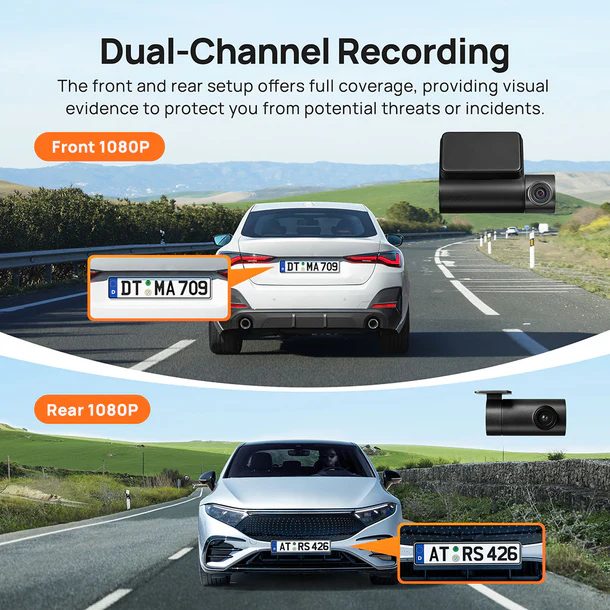 70mai A200-1 Front & Rear Dash Cam w. Screen, Set with RC11 Rearview Camera, 1080P 60FPS 130FOV 500m