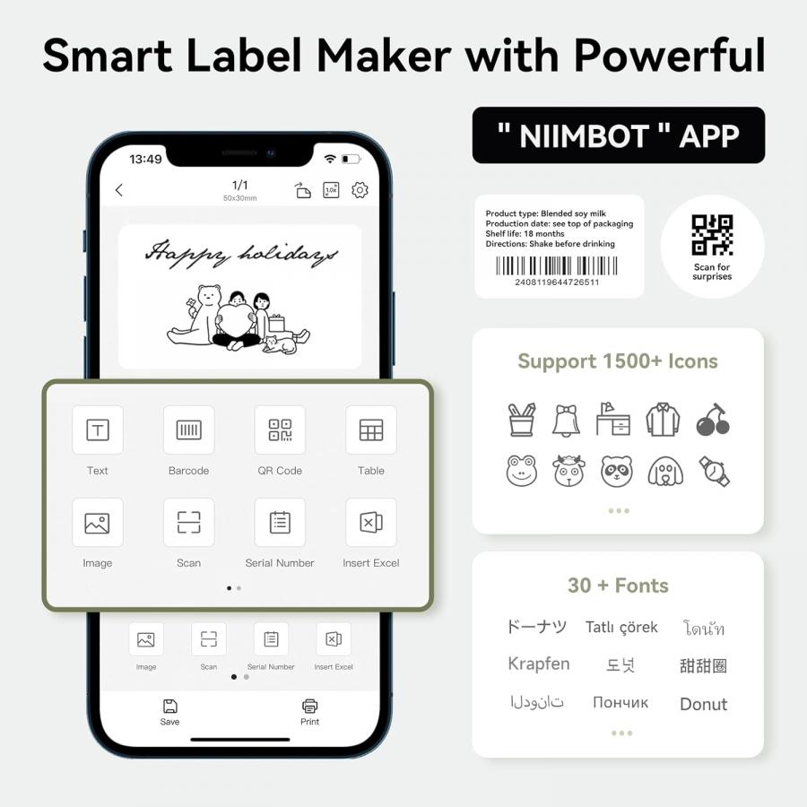NIIMBOT THERMAL LABEL PRINTER B1 2-INCH WHITE GREEN