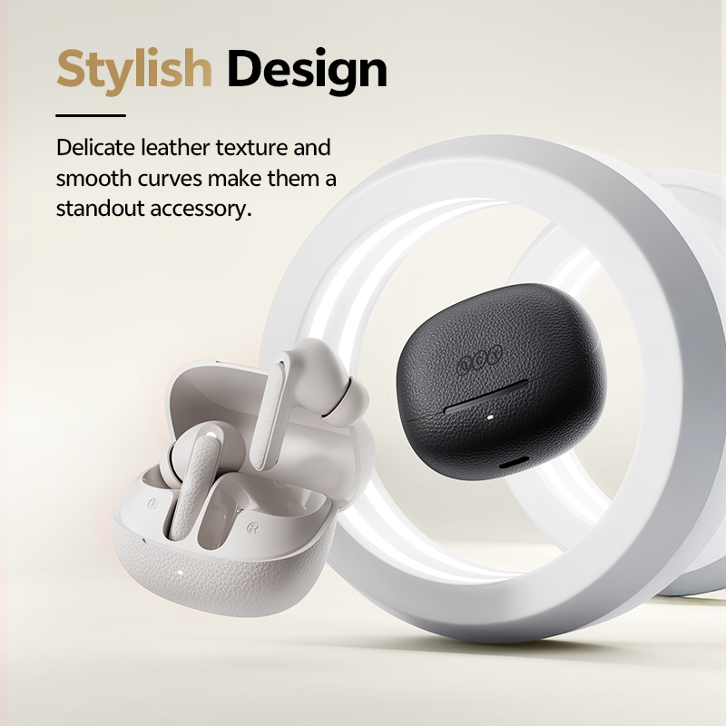 QCY Buds ANC White (HT15)- 45db ANC TWS Earbuds 35h 5 mic ENC, ear-canal adaptive tech, leather case