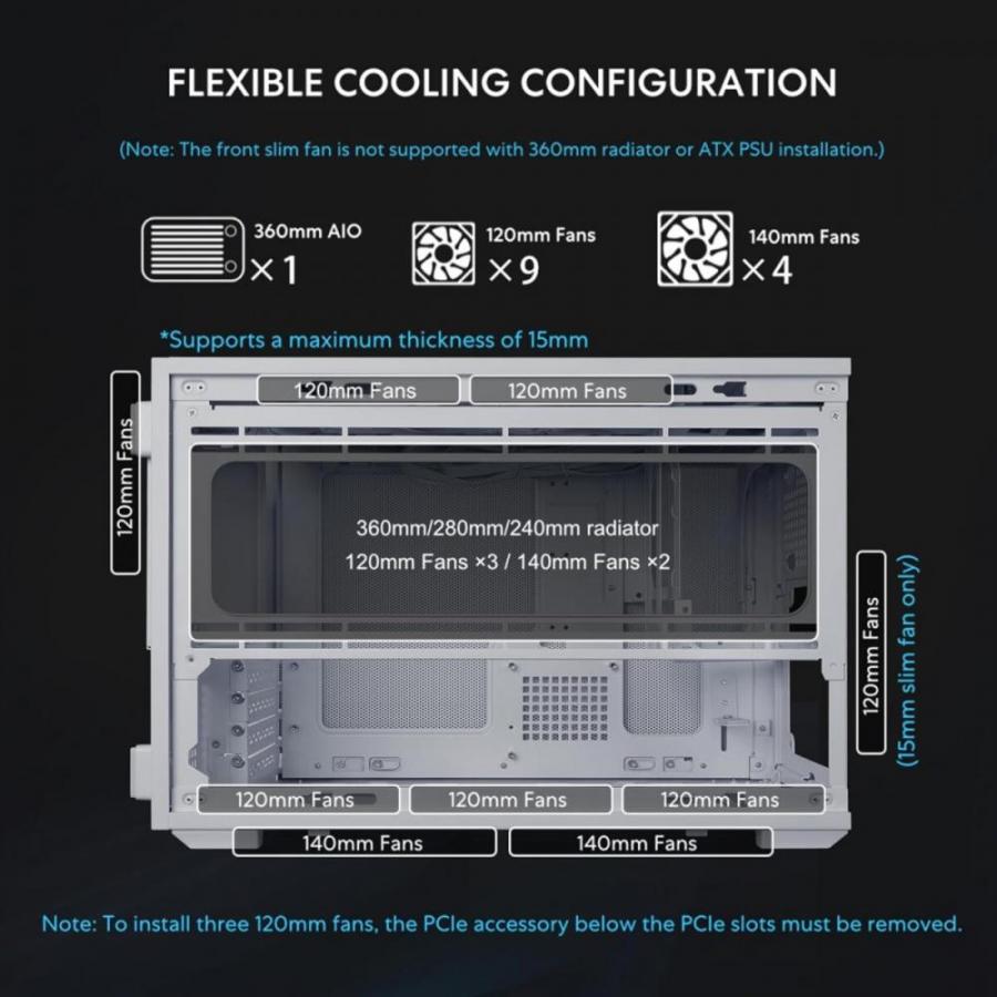 Lian Li Dan-B4 Wood White - mATX Mesh - PC Gaming Case - 2x 120 Fans Included - GPU Support 358.9mm