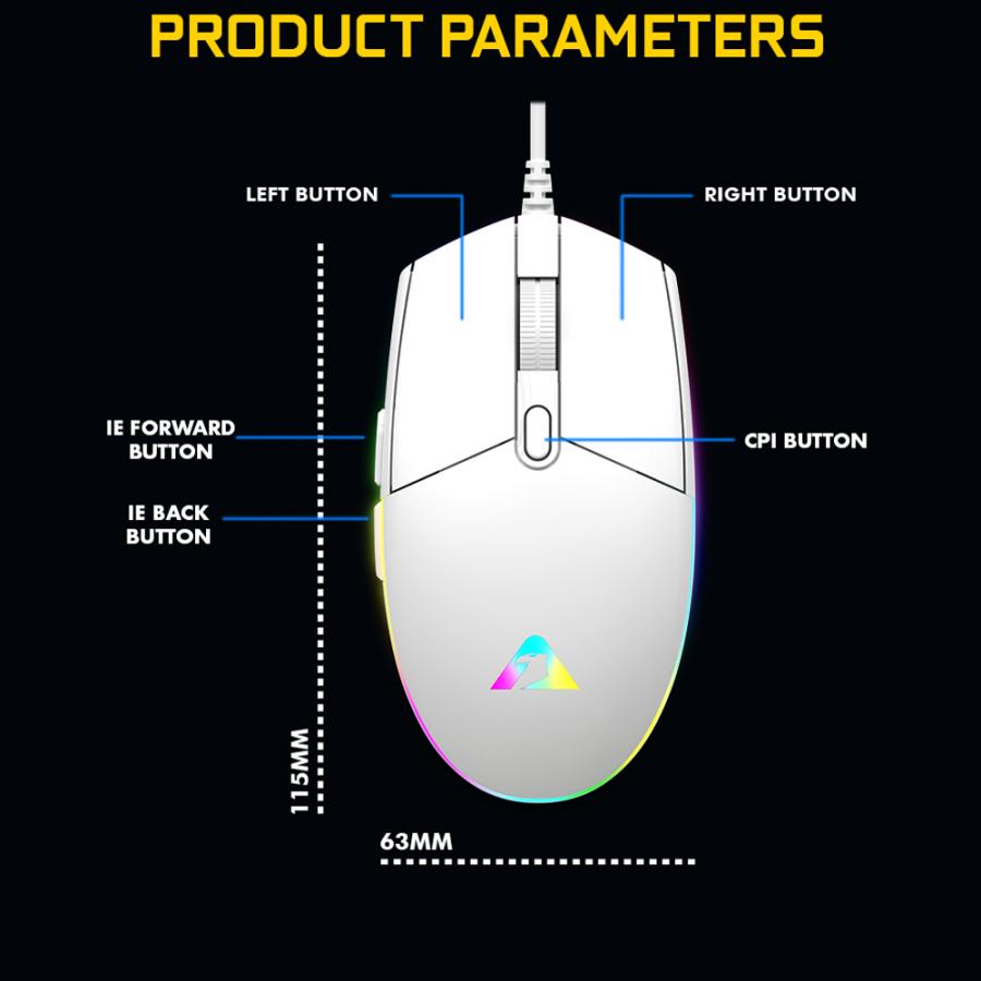 ARMAGGEDDON GAMING MOUSE 12800CPI RAVEN III SIGMA STEALTH WHITE