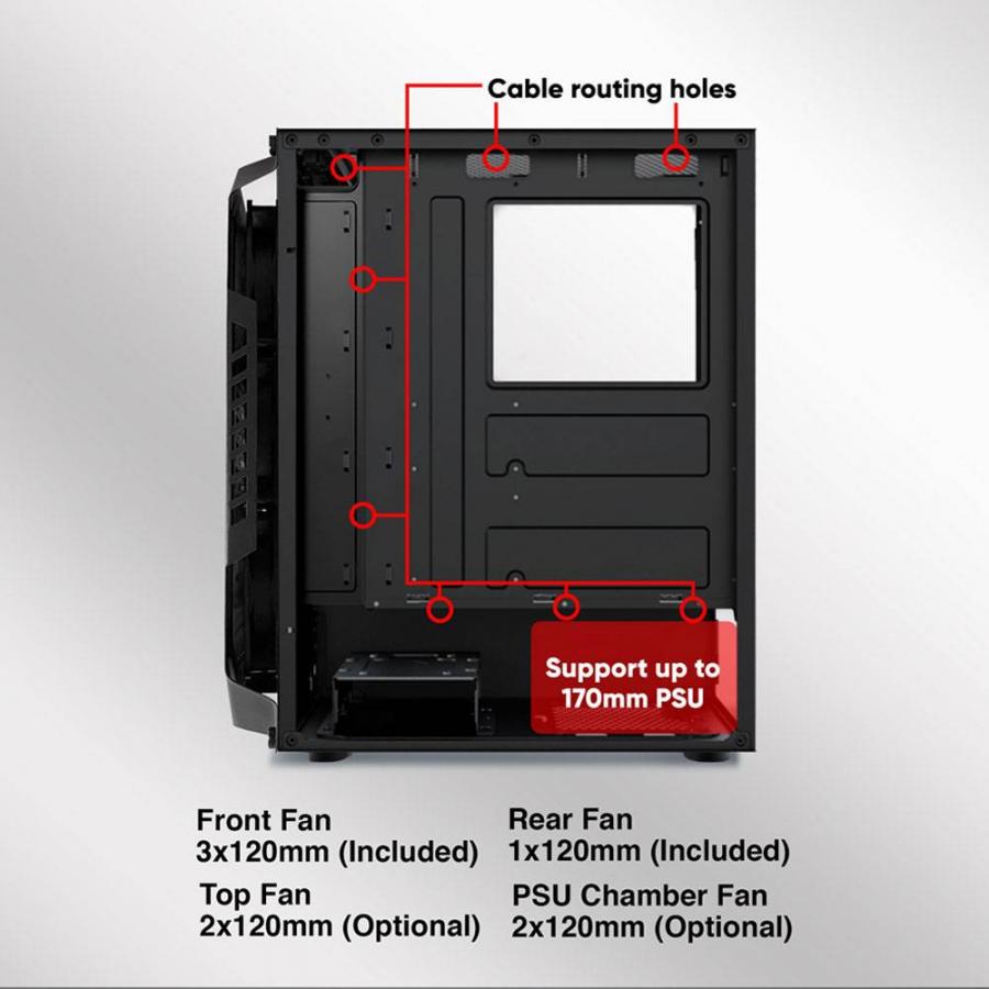 ARMAGGEDDON GAMING PC CASE WITH 4 ARGB FANS TRITRON PRO 200 BLACK