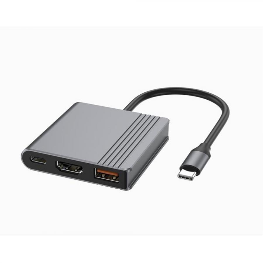 CABLEXPERT TYPE-C 3IN1 MULTI-PORT ADAPTER (USB PORT+HDMI+TYPE-C VIDEO) SPACE GREY