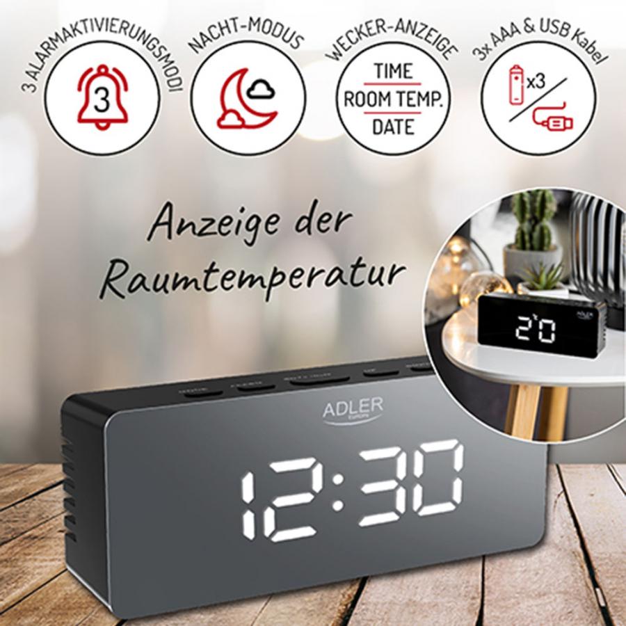 ADLER LED ALARM CLOCK BLACK