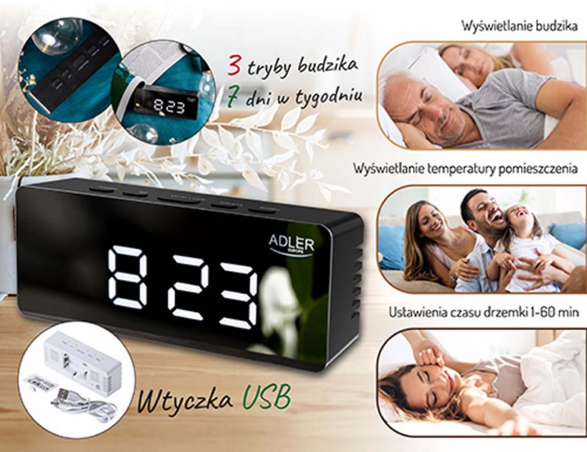 ADLER LED ALARM CLOCK BLACK