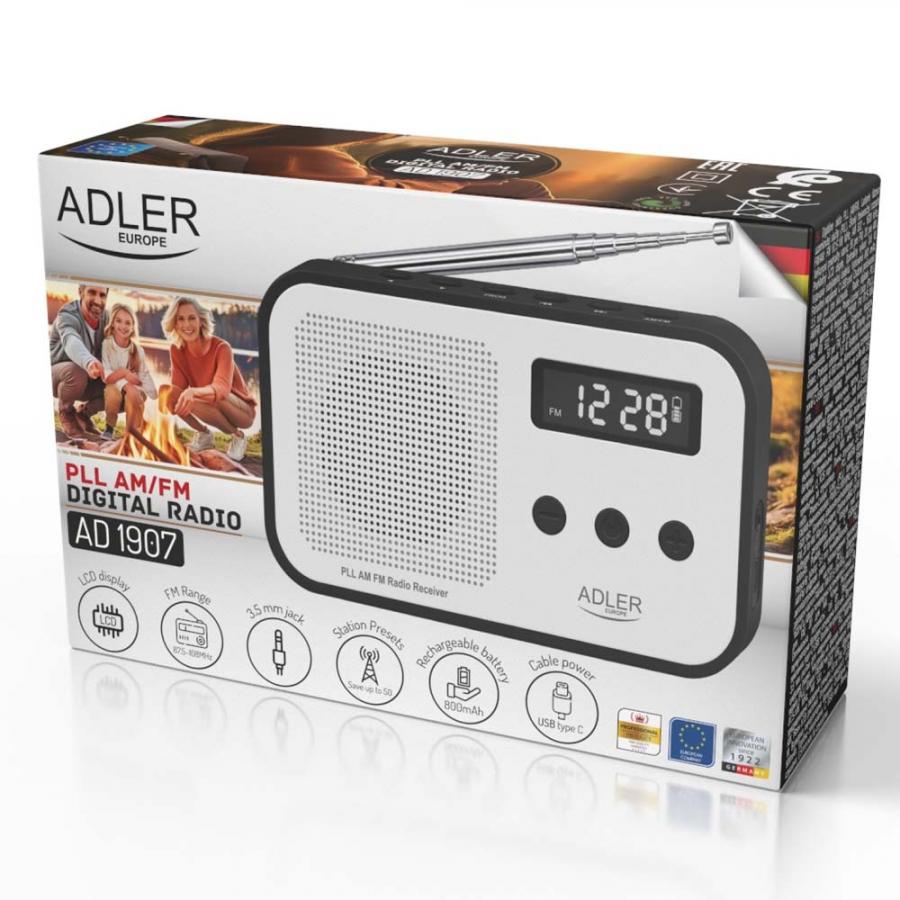 ADLER DIGITAL RADIO PLL AM/FM BLACK/WHITE