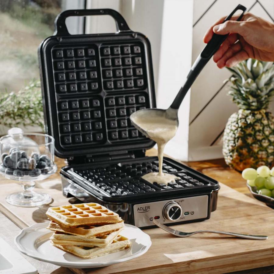 ADLER WAFFLE MAKER 1800W BLACK/SILVER