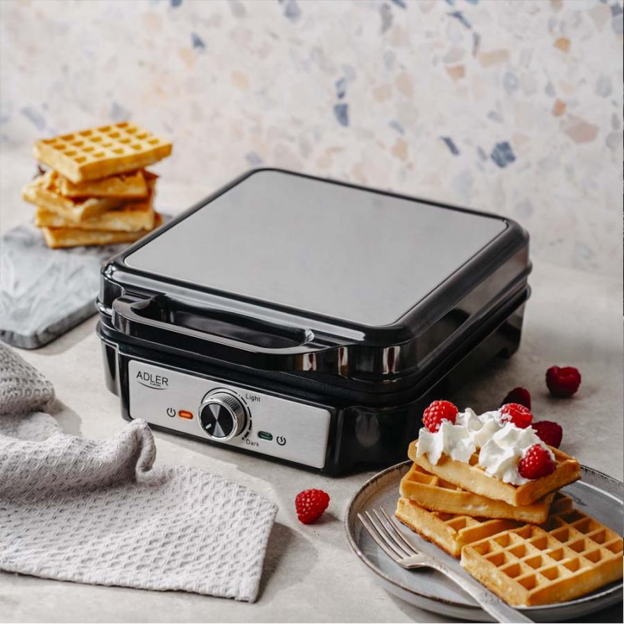 ADLER WAFFLE MAKER 1800W BLACK/SILVER